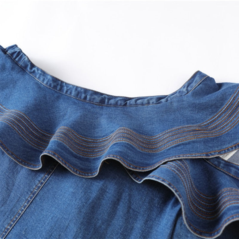 Ruffle Denim Shirt Tops Female Long Sleeve Off Shoulder Sexy Blouose Women Fashion Clothes 2020 Autumn New - LiveTrendsX