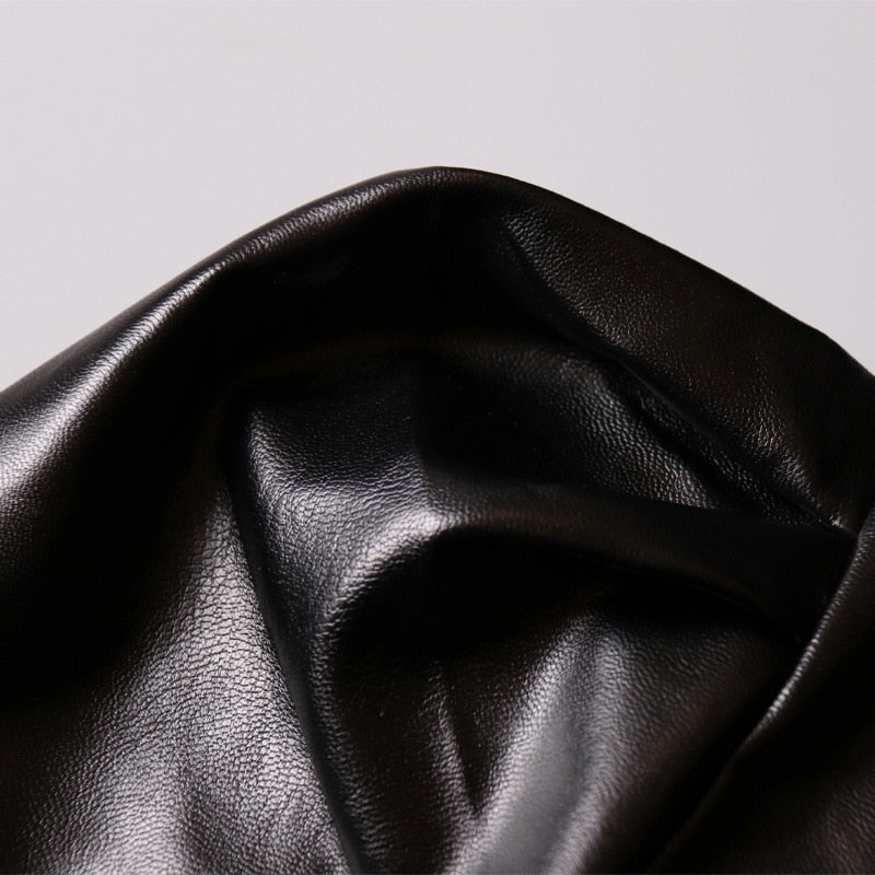 Patchwork Mesh PU Leather Women's Jackets V Neck Puff Long Sleeve High Waist Slim Bow Coat Female Fashion Tide - LiveTrendsX