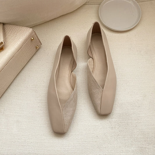 genuine leather slip on ballet flats square toe shallow driving dance shoe solid dance sweet women spring shoes L1f1 - LiveTrendsX