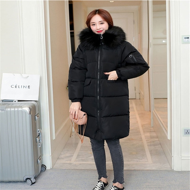 New Autumn winter Women parka Solid zipper Long sleeve Hooded Medium length Thick Outwear Coat Jacket  Fashion Cotton - LiveTrendsX