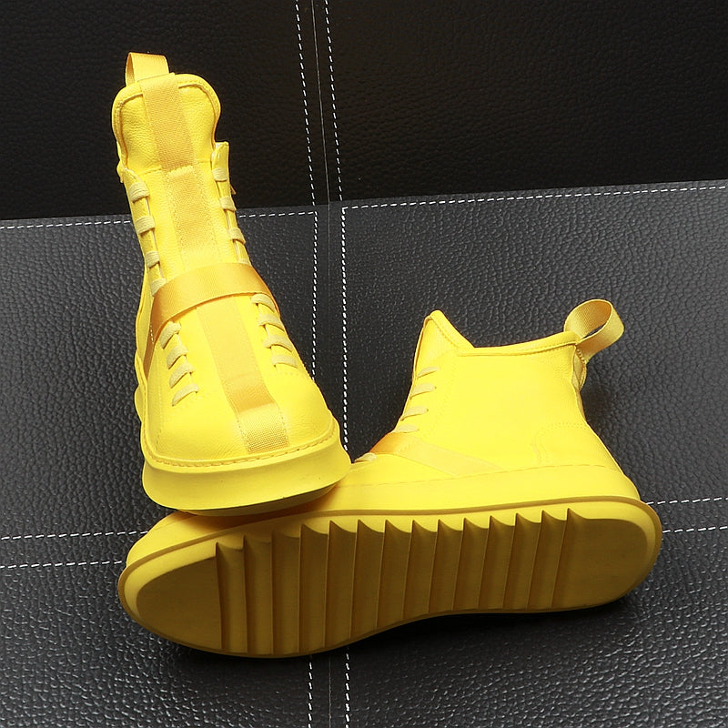 Men Fashion Ankle Boots Spring Autumn Leather Thick Bottom Men High Top Shoes Leisure Hip-hop Boots Botas Hombre - LiveTrendsX