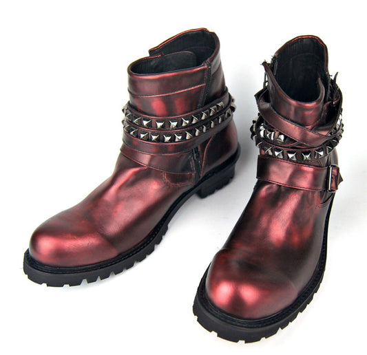 High End Luxury customized  genuine leather rivets cowboy Boots vintage Punk Bronze leather rock Boots - LiveTrendsX