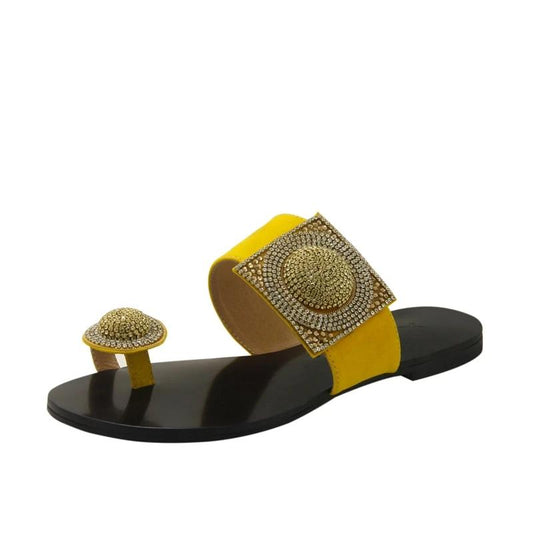 Designer Women Summer Shoes Flat Luxury Sandals  Rhinestone Ladies Leather Lace Up Sandals Slippers Shoes Woman Flip Flops - LiveTrendsX