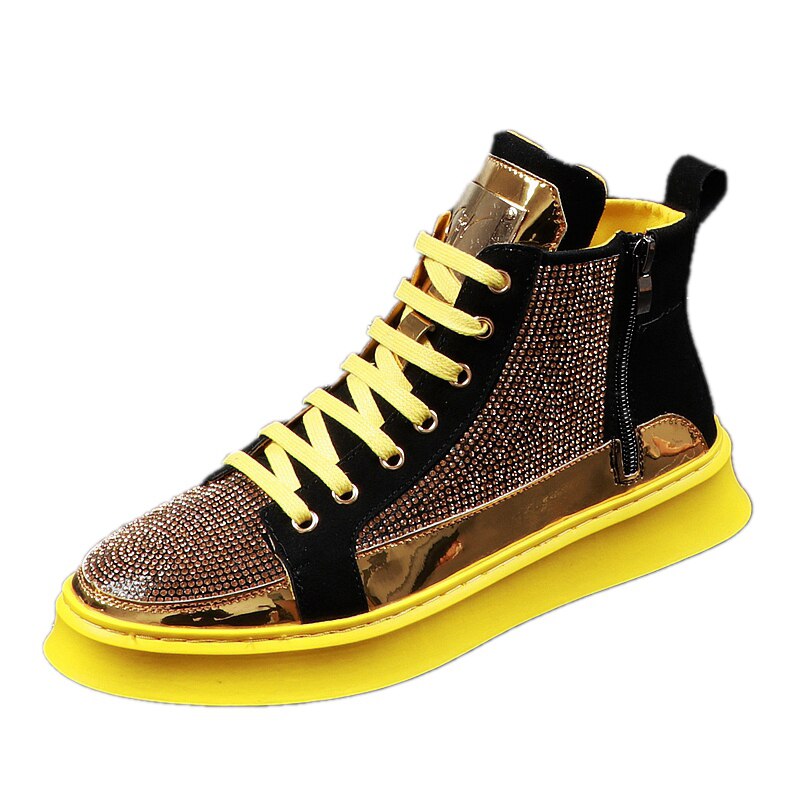 Men High Top Gold Glitter Sneakers Lace Up Crystal Platform Blue Flats Gold Shoes Man krasovki Bling Silver Snickers Shoes - LiveTrendsX