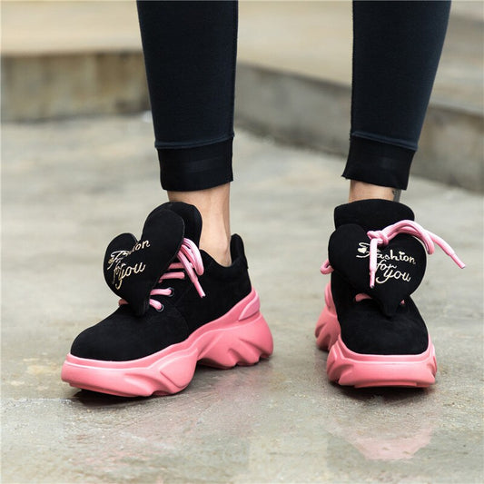 Cute Loving Heart Women Casual Shoe Laces Breathable Sport Sneakers Shoes Woman Platforms Walk Shoes Pink - LiveTrendsX