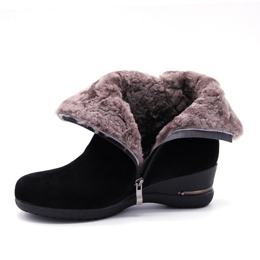 shoes Winter Boots Warm Wool Snow Boots cow Leather Boots Women Shoes  Genuine Leather plus size Wedges Non-slip Women Boots - LiveTrendsX