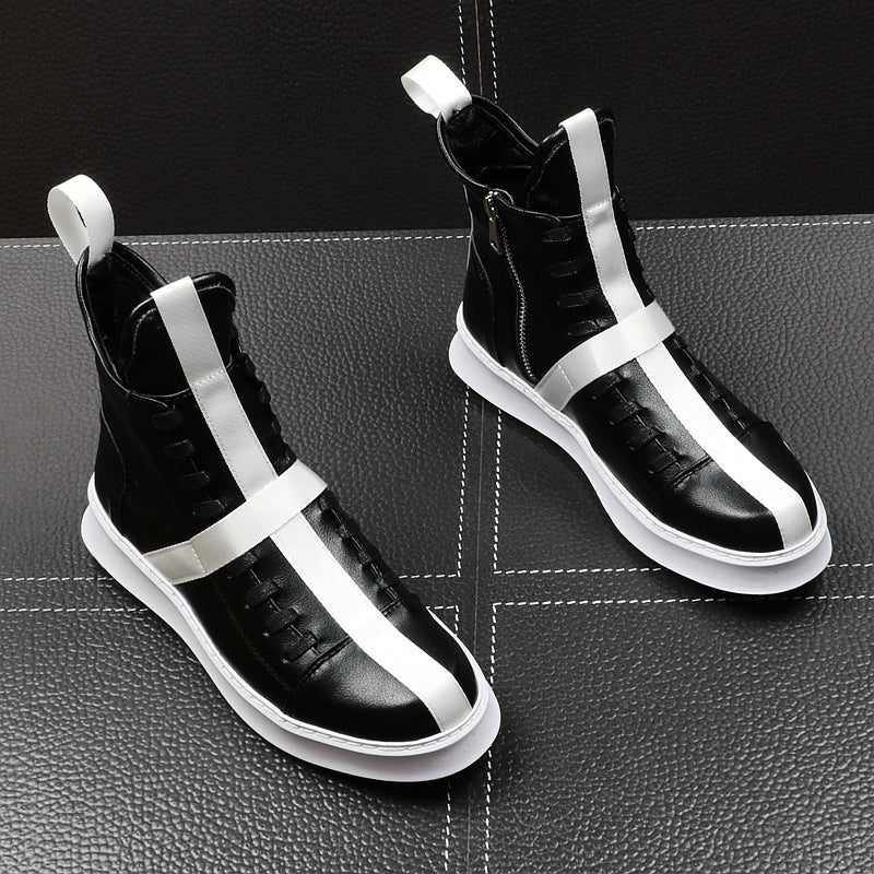 Men Fashion Ankle Boots Spring Autumn Leather Thick Bottom Men High Top Shoes Leisure Hip-hop Boots Botas Hombre - LiveTrendsX