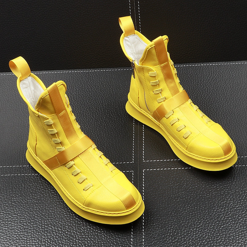 Men Fashion Ankle Boots Spring Autumn Leather Thick Bottom Men High Top Shoes Leisure Hip-hop Boots Botas Hombre - LiveTrendsX