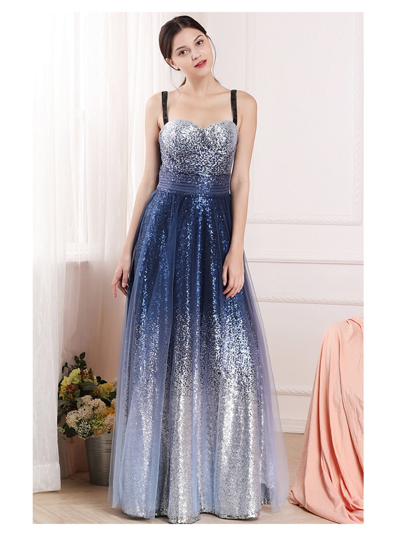 sexy blue gradient socialite birthday party annual toast stars evening dress - LiveTrendsX