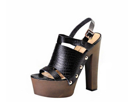 ladies shoes black color high wedge shoes metal decoration high heels ankle strap comfortable party sandals - LiveTrendsX