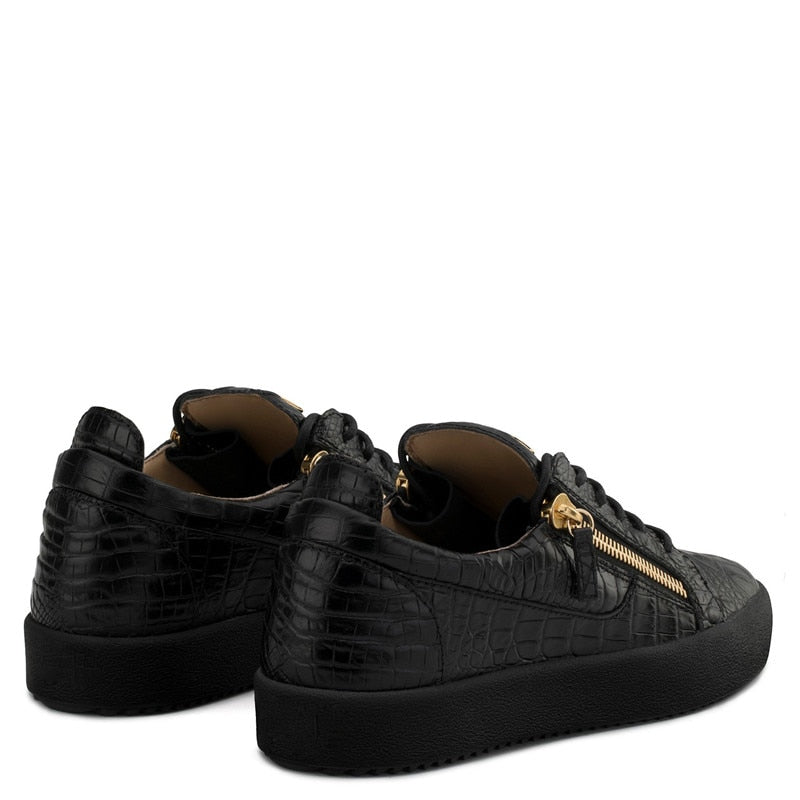 Mens Casual Shoes Mens Casual Sneakers Black Pleated Stone Grain Shoes Man Metal Zipper Design Flat Platform Comfortable Loafer - LiveTrendsX