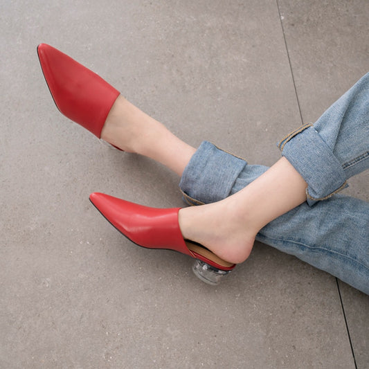 new fashion style pumps women genuine leather summer shoes comfortable crystal heel mules shoes woman black - LiveTrendsX