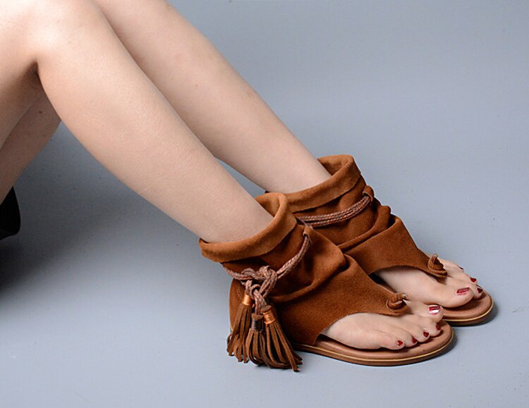 Lady Ankle Boots Sandal Shoe Thong Tassel Fringe Bohemia Summer Ethnic Vintage Style Gladiator Flat Sandal - LiveTrendsX