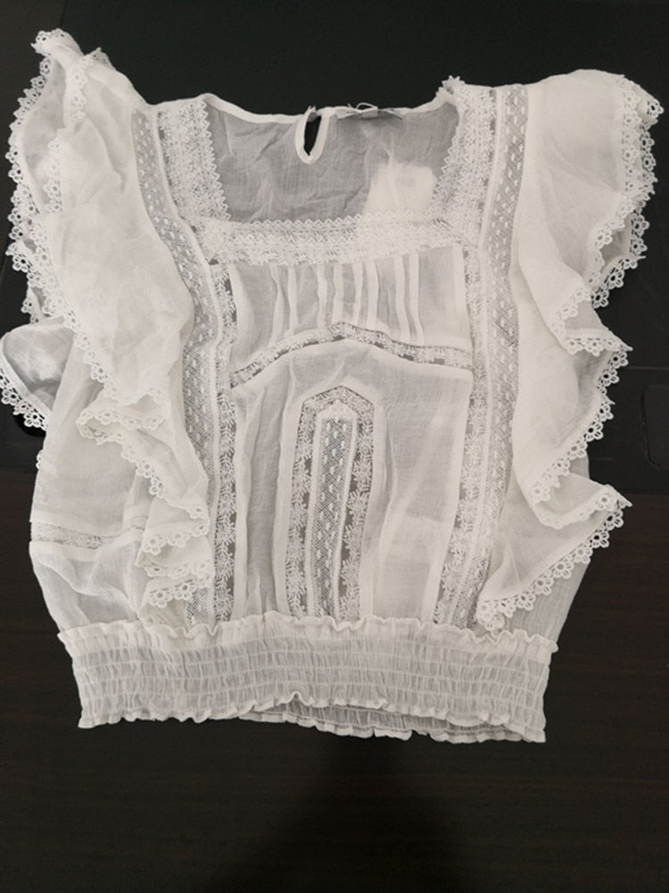 High-end White Cotton Draped Two Piece Set Women  Summer Ruffles Top+High Waist Ball Gown Skirt Set - LiveTrendsX