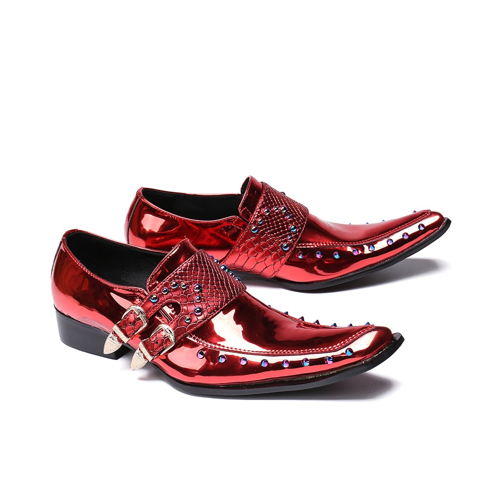 Luxury Patent Leather Men Oxford Shoes Square Toe Multicolor Rivets Men Dress Shoes Wedding Formal Brogue Shoes - LiveTrendsX