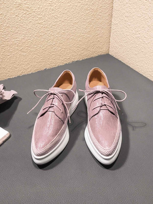 special sheep leather wedges platform pointed toe sneakers high street fashion leisure casual vulcanized shoes - LiveTrendsX