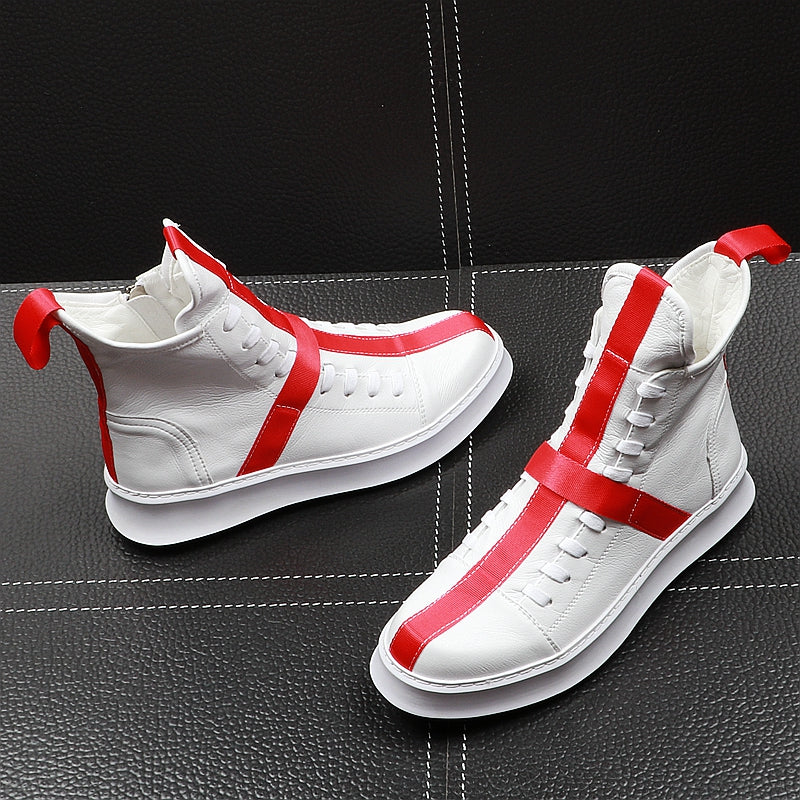 Men Fashion Ankle Boots Spring Autumn Leather Thick Bottom Men High Top Shoes Leisure Hip-hop Boots Botas Hombre - LiveTrendsX