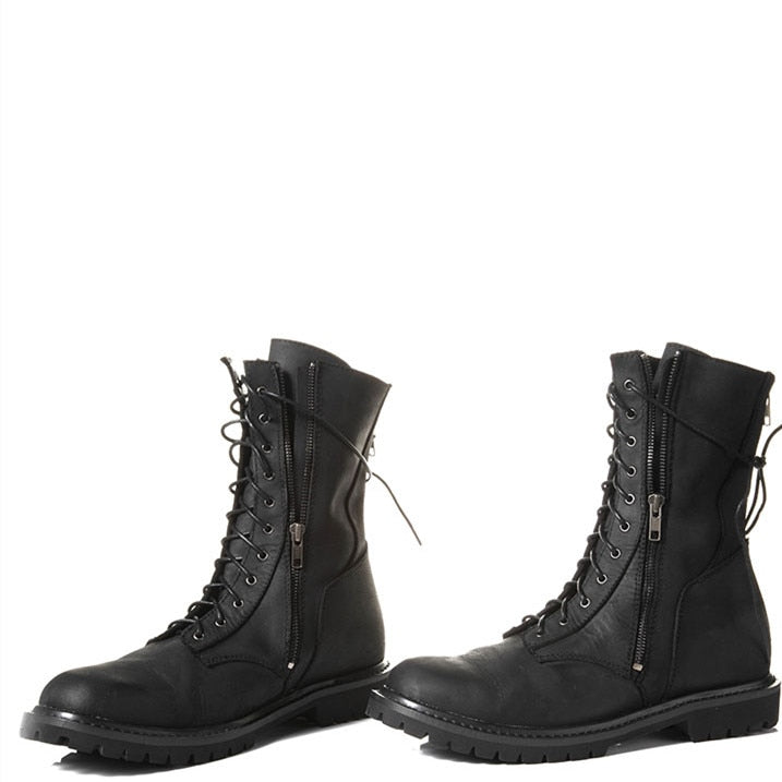 High quality lace up zipper motorcycle high men boots safety Military black wedge fashion  western knight Boots - LiveTrendsX