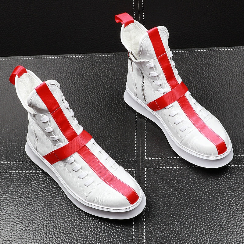 Men Fashion Ankle Boots Spring Autumn Leather Thick Bottom Men High Top Shoes Leisure Hip-hop Boots Botas Hombre - LiveTrendsX