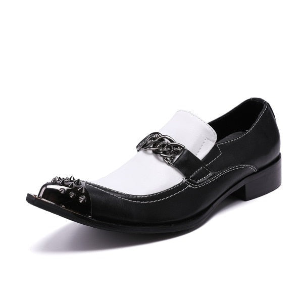 Black and White Chain Casual Shoes for Men Wedding and Party Shoes