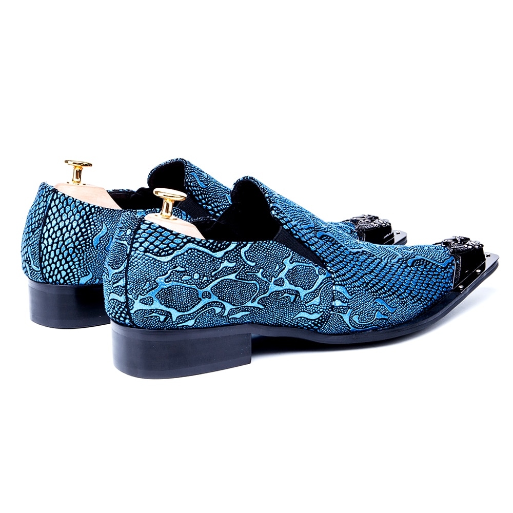 Italian Snake Pattern Wedding Men Dress Shoes Blue Genuine Leather Business Men Formal Shoes Plus Size - LiveTrendsX