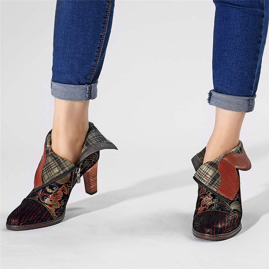 Retro Printed Sheep Women Boots Leather Boots Women Shoes Woman Vintage Block High Heels 8cm Ankle BootsZapatos De Mujer - LiveTrendsX