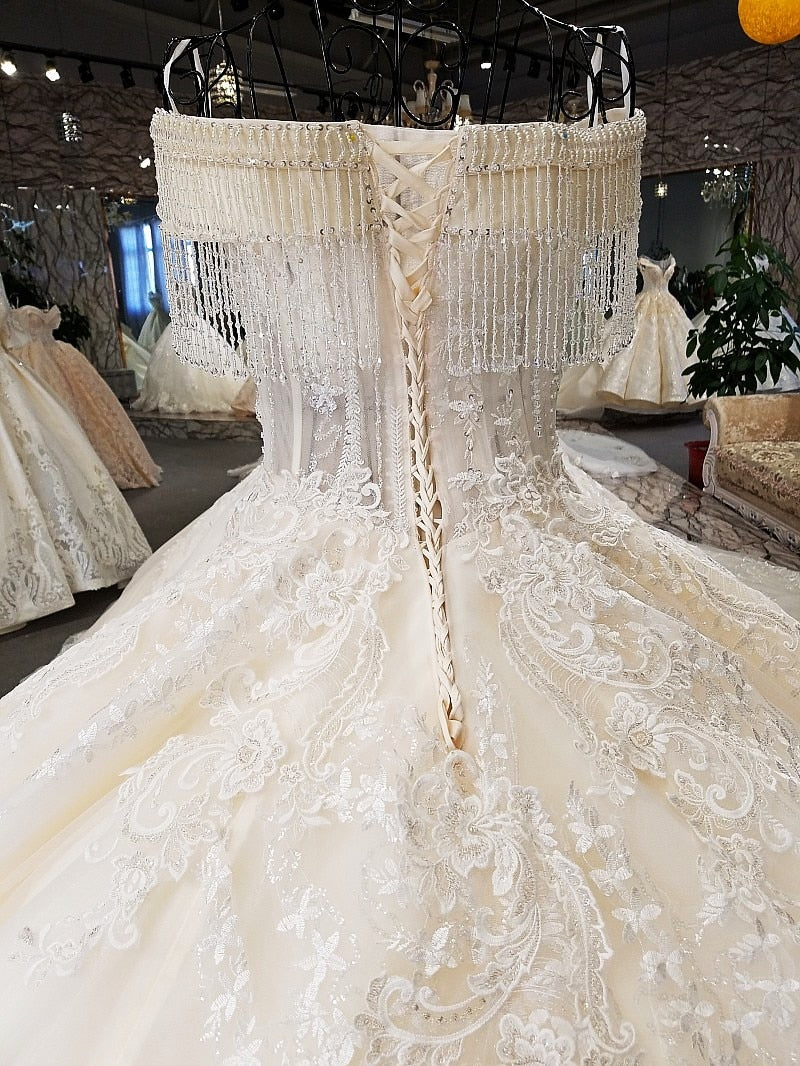 ivory off shoulder sweetheart ball gown lace up back hand work wedding dresses from china vestido de noiva hot selling - LiveTrendsX