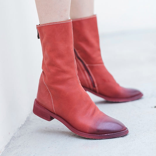 Genuine Leather boots women spring autumn boots cow leather Mid-calf botines mujer shoes Plus size 43 - LiveTrendsX