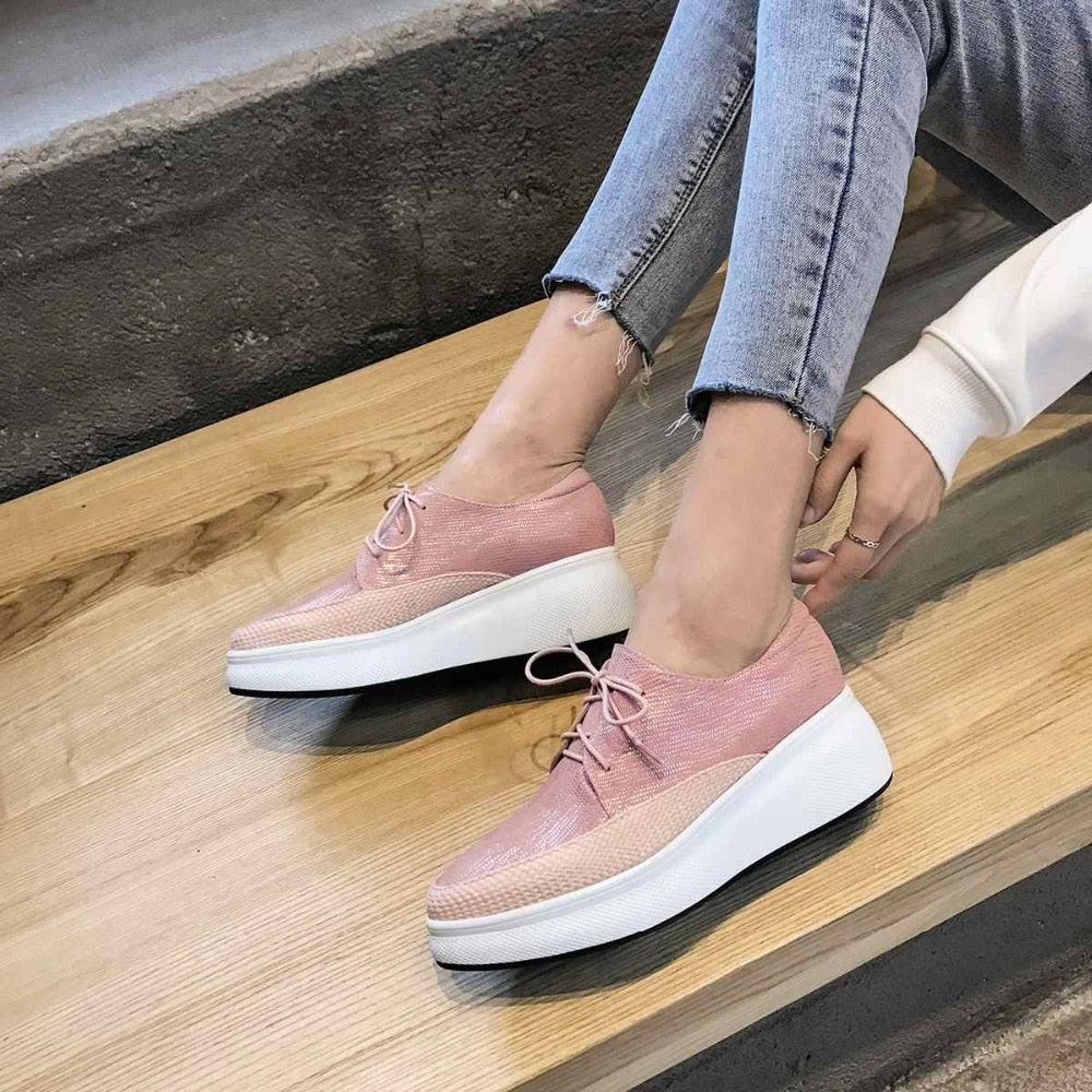 special sheep leather wedges platform pointed toe sneakers high street fashion leisure casual vulcanized shoes - LiveTrendsX