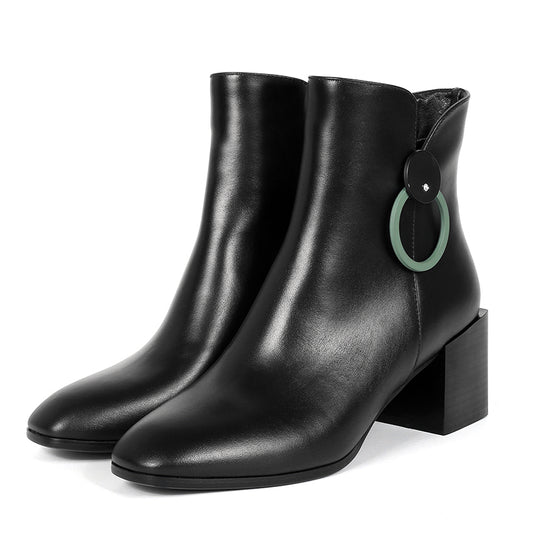 New Women's Genuine Leather Shoes Heels Block Women Zip Ankle Boots Soft Rubber Boots Winter Female Chelsea Boots Fashion - LiveTrendsX