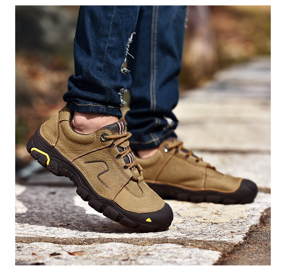 High Quality Men Outdoor Shoes Genuine Leather FLats Shoes Lace Up Antilsip Rubber Shoes Waterproof Casual Shoes Autumn - LiveTrendsX