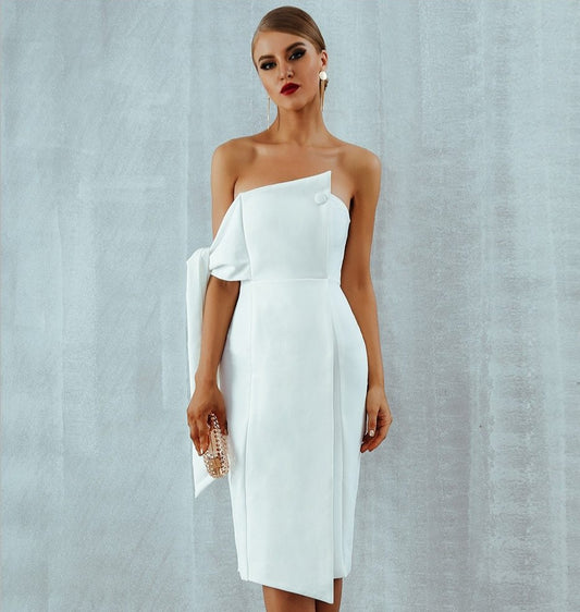 White Celebrity Party Dress Women 2020 New Summer Arrival Casual One Shoulder Elegant Button Tassels Club Dresses Vestidos - LiveTrendsX