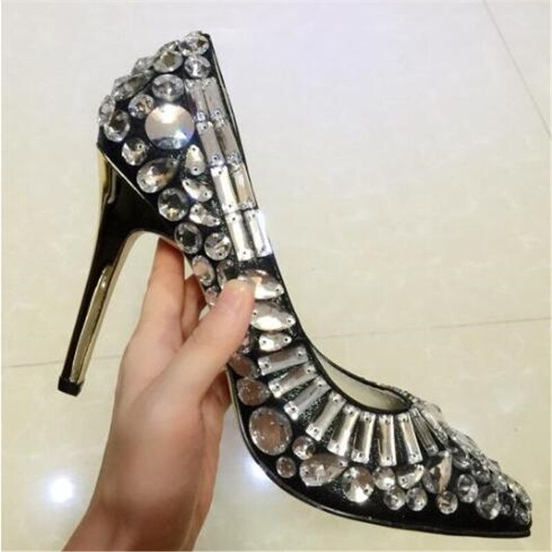 Luxury Ladies Full Crystal Embellished Pumps Stiletto High Heels Jeweled Pumps Pointed Toe Bridal Wedding Party Shoes Women - LiveTrendsX