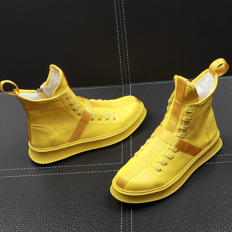 Men Fashion Ankle Boots Spring Autumn Leather Thick Bottom Men High Top Shoes Leisure Hip-hop Boots Botas Hombre - LiveTrendsX