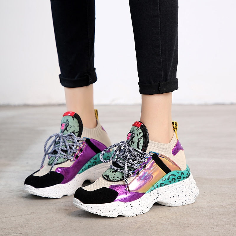Women Chunky Sneakers Knit Thick Soled Increased Women's Sneaker  Breathable Woman Shoes Lady Footwear Plus Size - LiveTrendsX