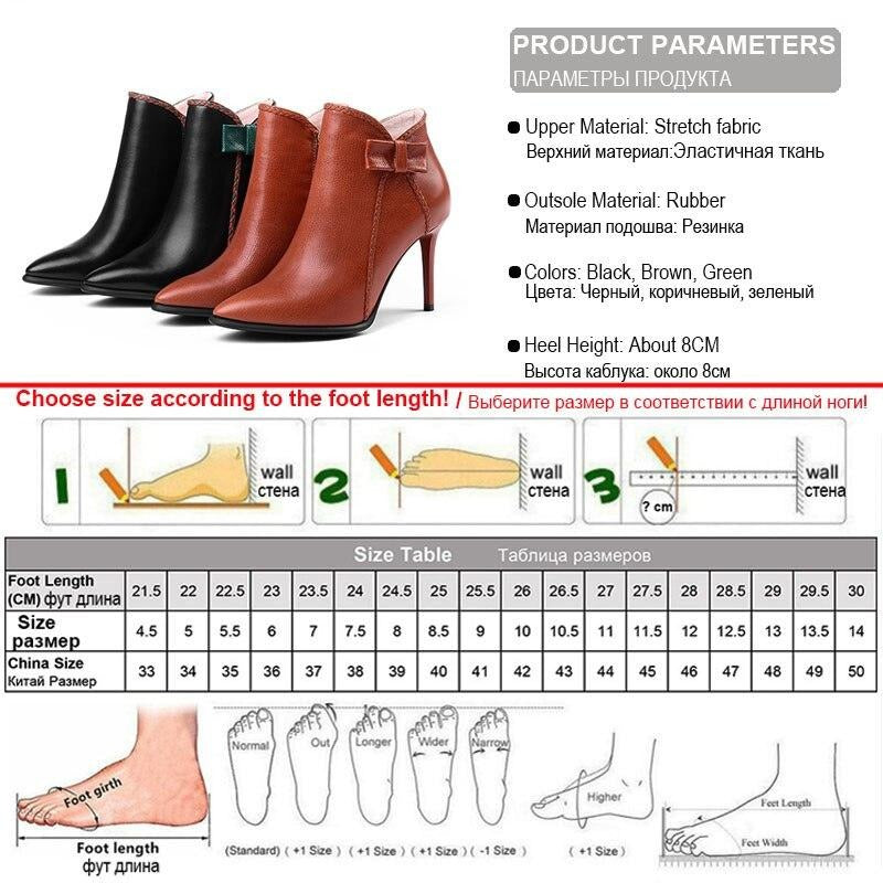 nature leather stiletto boots women pointed toe high heels 8cm butterfly knot ankle boots green ladies shoes - LiveTrendsX