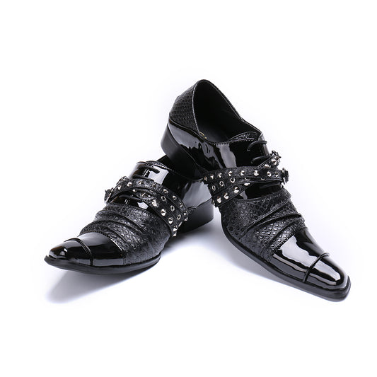 British Genuine Leather Men Business Shoes Black Buckle Men Oxford Shoes Square Toe Party Dress Shoes Brogues - LiveTrendsX