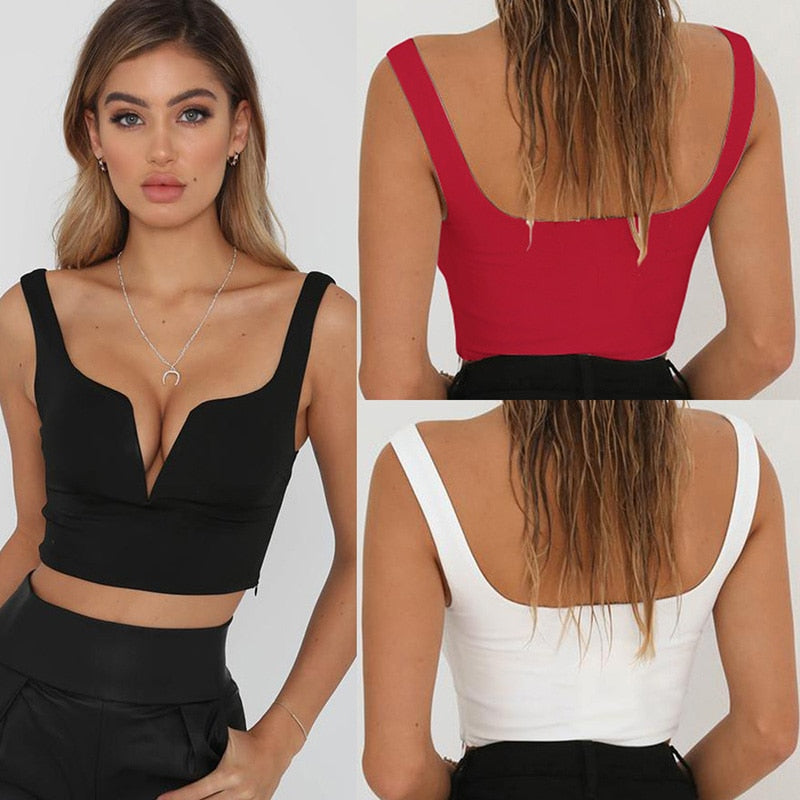 Sexy V neck  Solid Crop Tops Women Summer Camis  cropped feminino Slim Tank Top Streetwear camisa feminina - LiveTrendsX