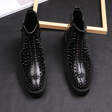 Load image into Gallery viewer, Men British Casual High Leather Rivet Short Boots Korean Trend Martin High heels Thick Man Black Stage Party Boots - LiveTrendsX
