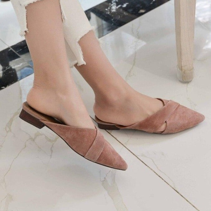 new arrival vacation square heel sandals solid slingback big size mules sweet office lady slipper pointed toe shoes - LiveTrendsX