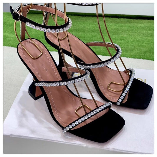 Black Silver Gladiator Sandals Women Cut-outs Summer Shoes Woman Pumps Crystal Decor Sandalias Mujer New Design High Heels - LiveTrendsX