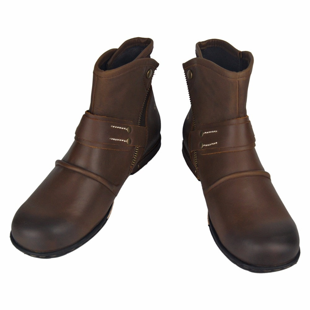 New waterproof men's desert boots fashion work men's genuine leather handmade rubber sole shoes - LiveTrendsX