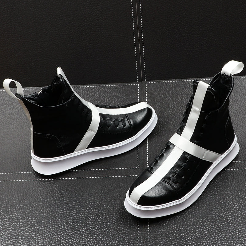 Men Fashion Ankle Boots Spring Autumn Leather Thick Bottom Men High Top Shoes Leisure Hip-hop Boots Botas Hombre - LiveTrendsX