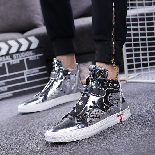 England style mens casual breathable patent leather shoes hip hop oxfords shoe flat platform motorcycle ankle boots zapatos male - LiveTrendsX