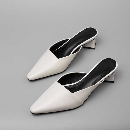 European movie stars genuine leather slip on mules strange style med heels square toe simple style party pumps L01 - LiveTrendsX
