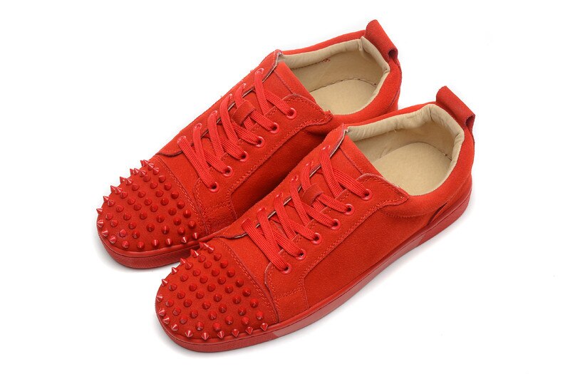 Fashion Flock Unisex Casual Sneakers Mens Solid Rivets Red Black Low Top Bottom Flats Blue Fashion Laofers Lace-Up Shoes Size 47 - LiveTrendsX