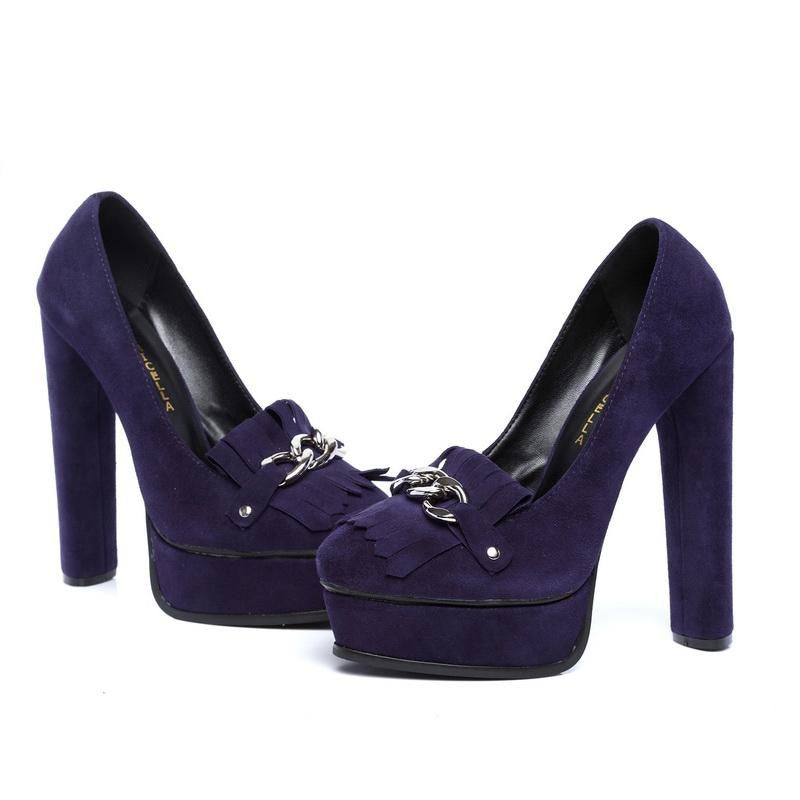 Quality genuine leather purple suede platform pumps women 14cm high heel dress shoesize35-42 - LiveTrendsX