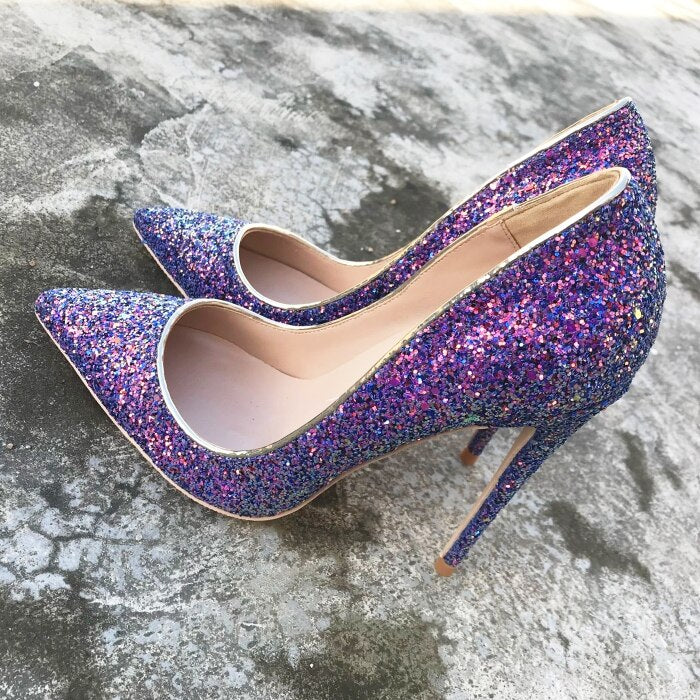 fashion paillette high heels shoes woman Sweet Pointed Toe Party Shoes Ladies Sexy Glitter high heels shoes 33-44 - LiveTrendsX