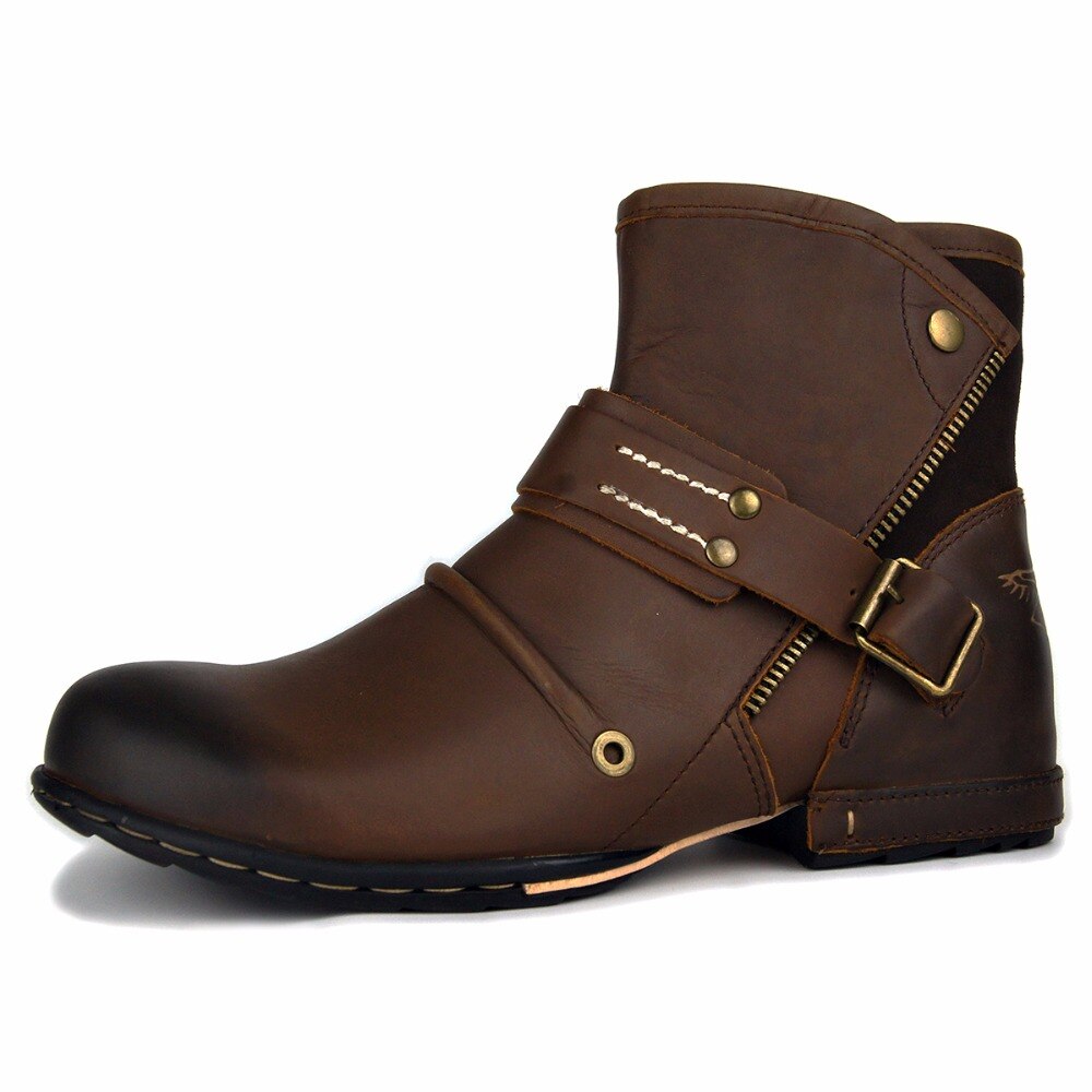 New waterproof men's desert boots fashion work men's genuine leather handmade rubber sole shoes - LiveTrendsX