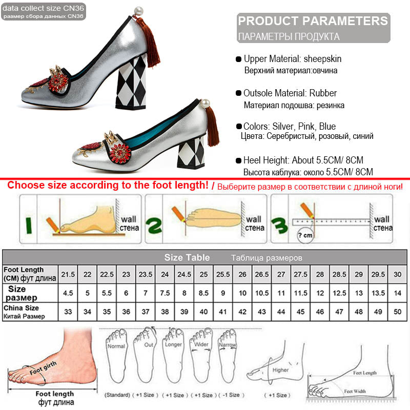 tassel women's shoes from genuine leather rivet woman heels 5.5cm & 8cm  crystal flower slip on pumps ladies - LiveTrendsX
